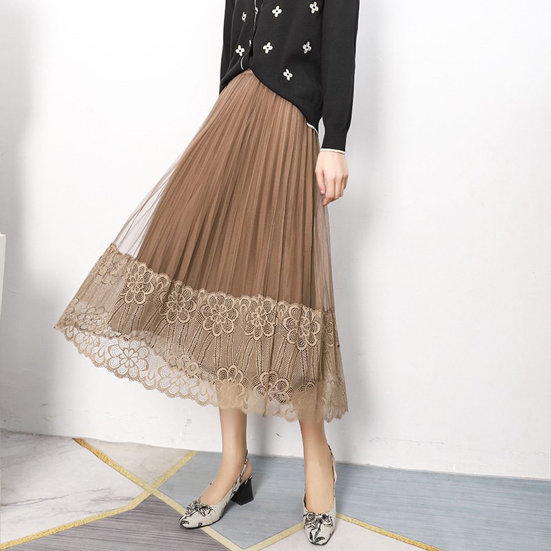 Double-Sided Lace-Panelled Pleated Jupe