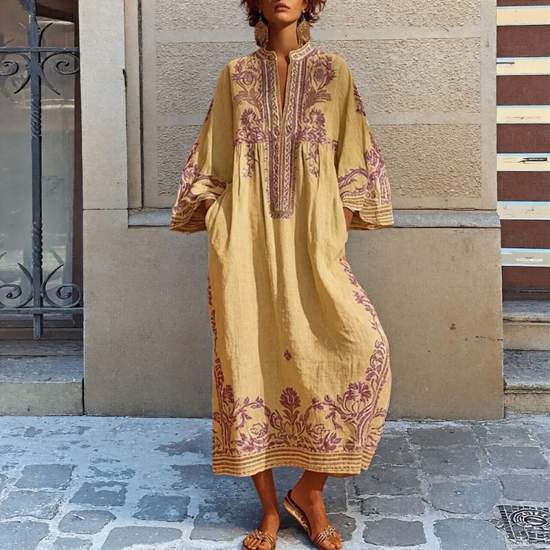 Décontracté Col V Bohemian-Style Imprimé Maxi Robe