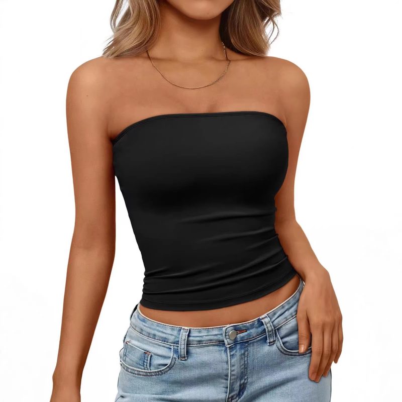Femme Uni-Color Sleeveless Tube Top With Off-Shoulder Design