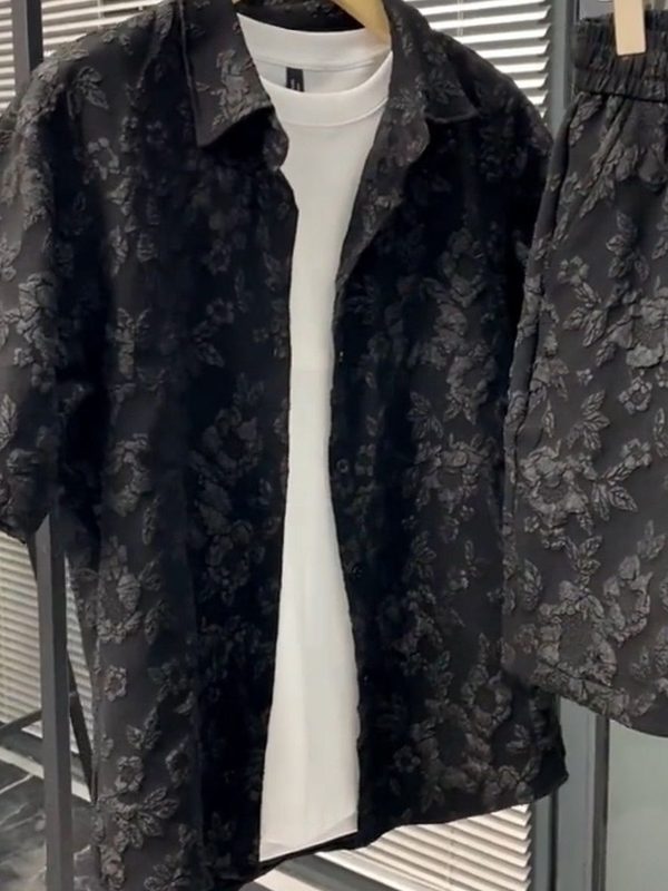 Homme Summer Arrival Décontracté Set With Embossed Floral Pattern