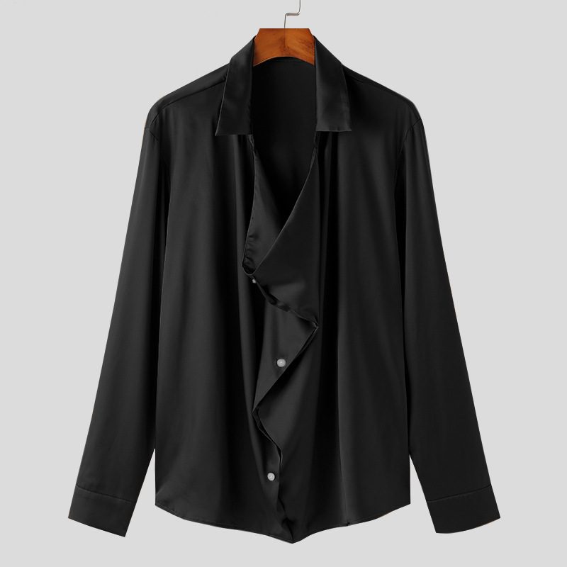 Homme Léger Mandarin-Collar Manches Longues Coupe Ample