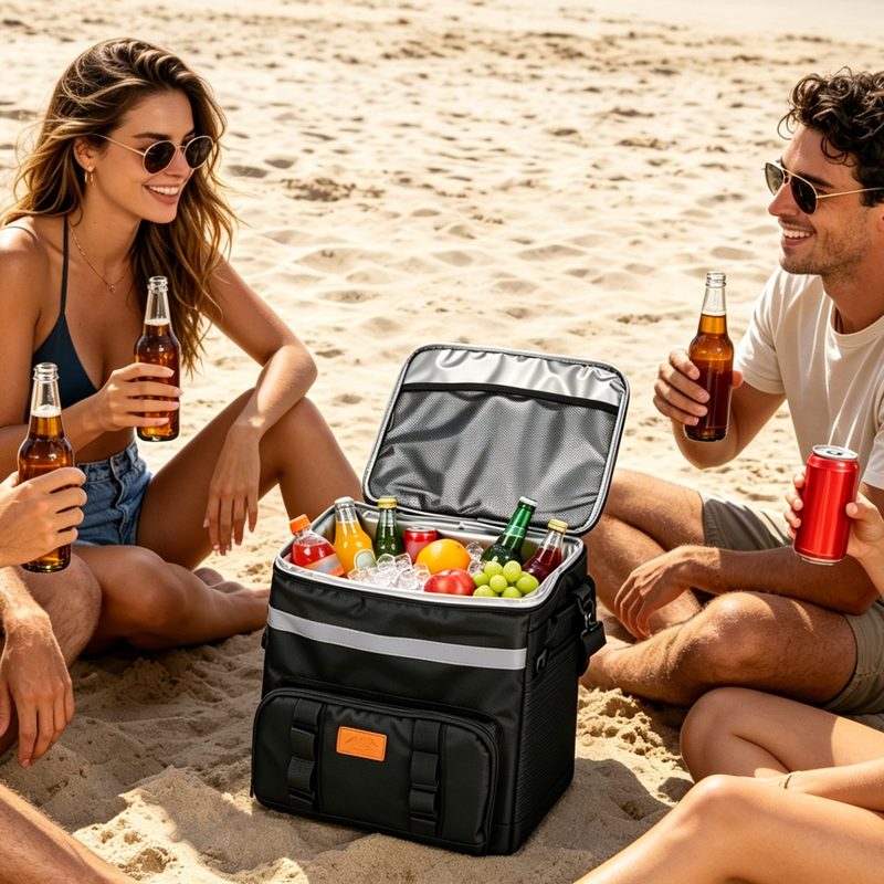 1Pc Portable Rolling Cooler Sac With Wheels And Side Handles Shoulder Strap 30L 50 Can Collapsible Insulated Leakproof Cooler For Camping Patio Travel Outdoor Ball Fields Beach