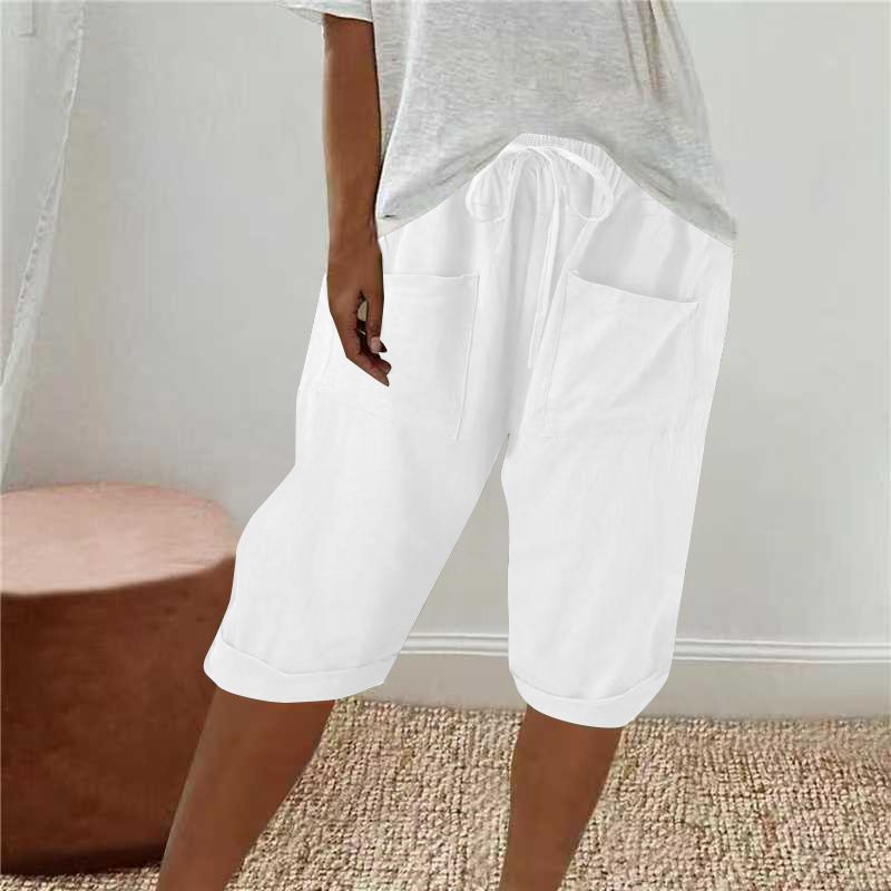 Pantalon Fluide Uni Tendance à Jambes Larges avec Liens et Poches