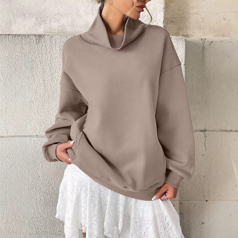 Sweatshirt Col Roulé Ample à Manches Longues pour Femme