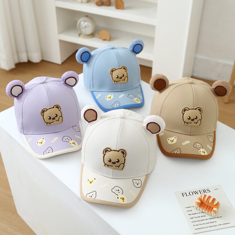 Cute Three-Dimensional Bear Ears Cartoon Print Baby Bear Children'S Baseball Casquette, Perfect For Baby'S Daily Outings For Sun Protection And Shade