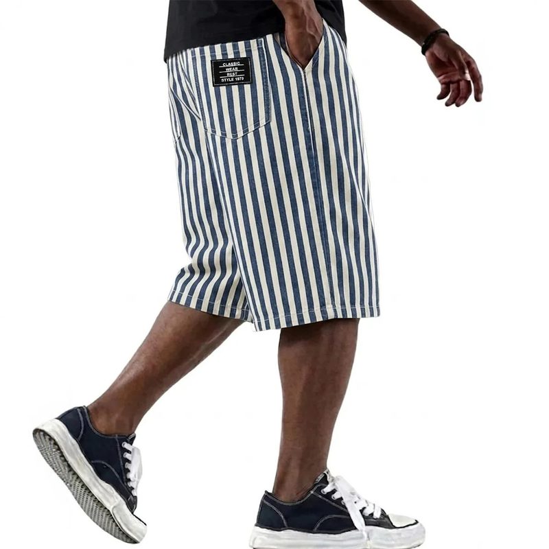 Homme Striped Décontracté Coupe Ample Multi-Pocket Shorts