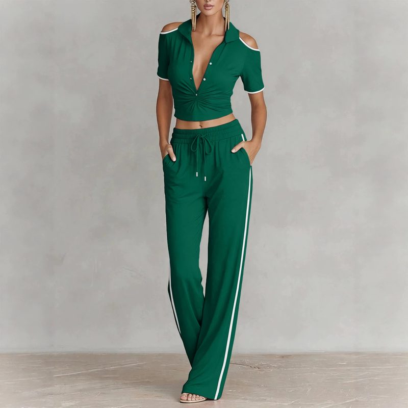Chic And Col V Color-Block Décontracté Sporty Pantalon Set