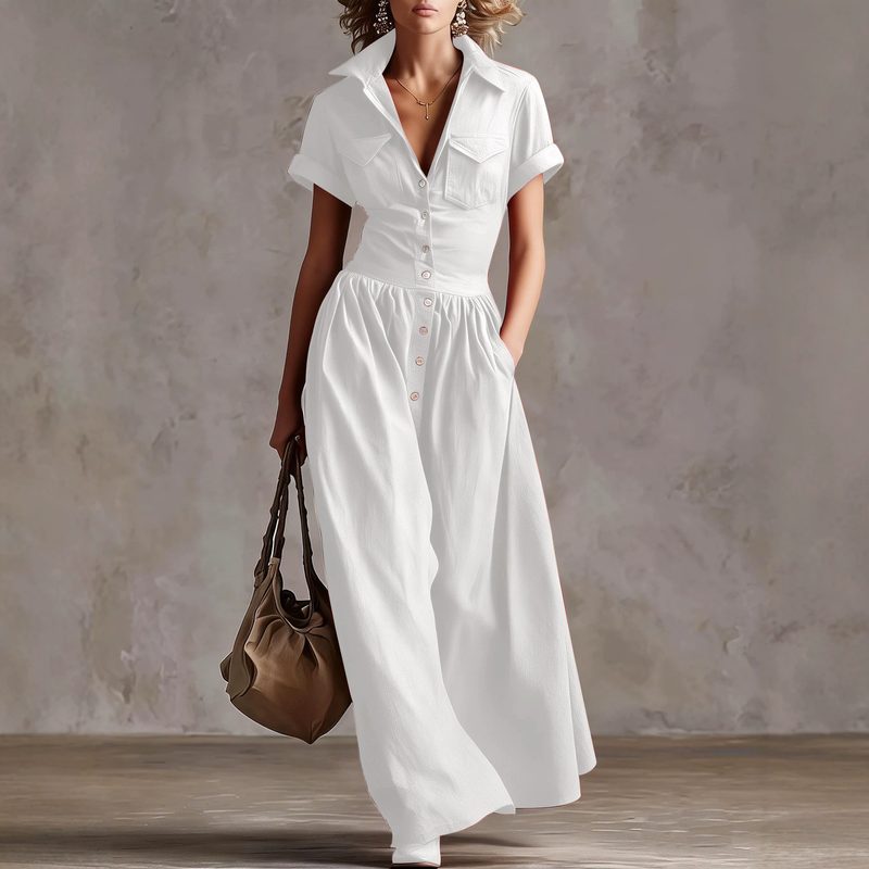 Western-Style Femme Long Robe With Short Sleeves