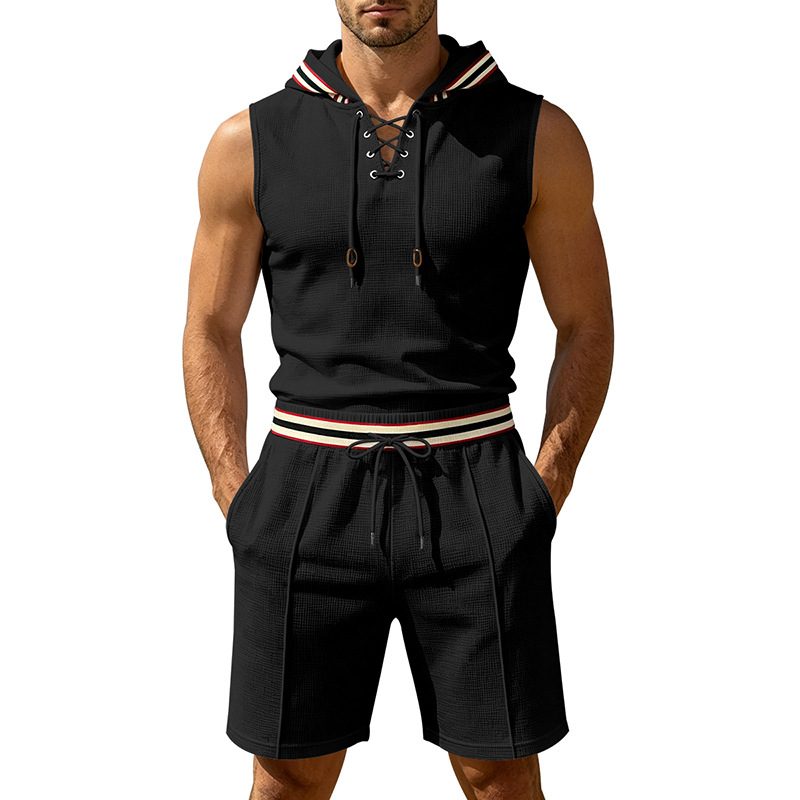 Homme Waffle-Knit Sleeveless Hooded Set