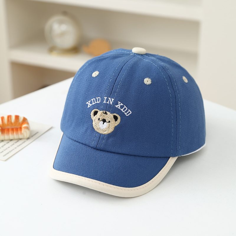 Summer Rétro College-Style Cartoon Bear Embroidered Children'S Baseball Casquette - Cute Baby-Friendly Versatile Sun Protection And Shading Accessory