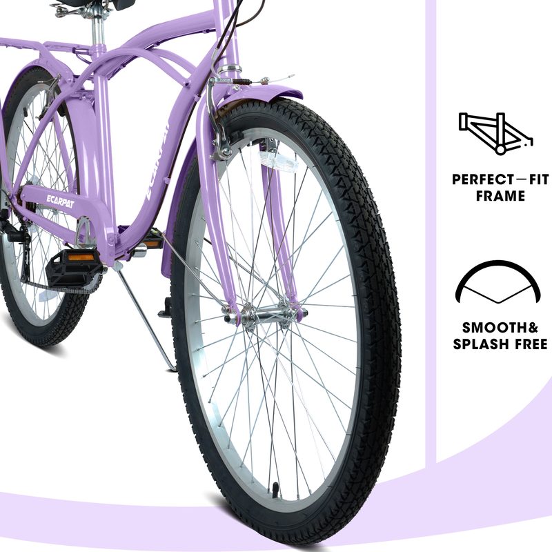 A26265B 26 Inch 7-Speed Beach Cruiser Bike & Femme High-Tensile Steel Frame & Léger Alloy Wheels With V-Brakes Multiple Colors For Leisure And Commuting
