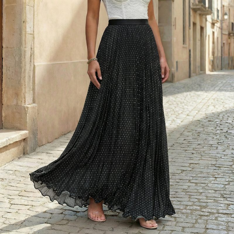 Rétro Polka-Dot Swing Robe Décontracté Holiday Long Jupe