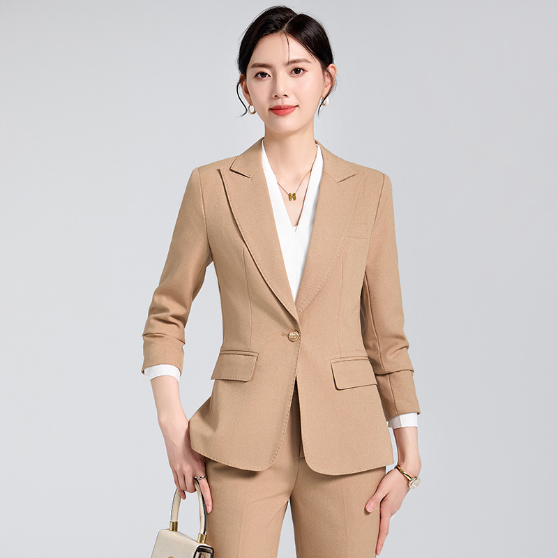 Khaki Suit Set For Women Spring And Autumn Professional Attire, Temperament For Women