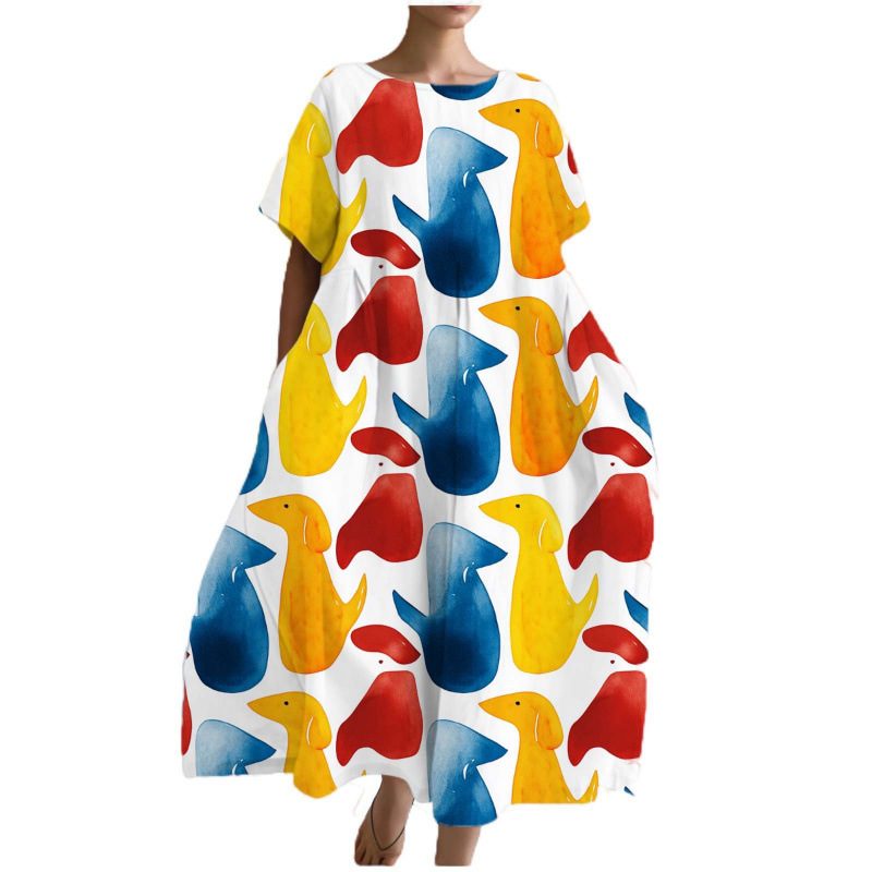 Femme Imprimé Loose-Fit Short-Sleeve Dress