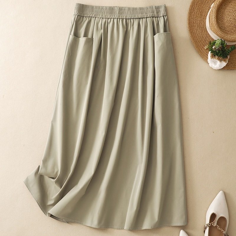 Cotton-Linen Plus-Size Waist-Covering Figure-Flattering Utility Jupe