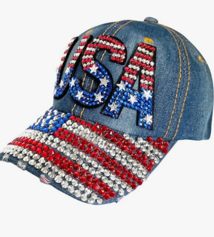 World Cup Usa Bling Baseball Casquette ,Rhinestone Denim Fan Chapeau,Navy Blue