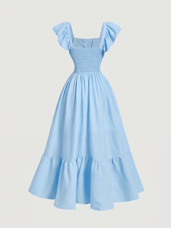 Uni-Color Square-Neck Ruffled Robe