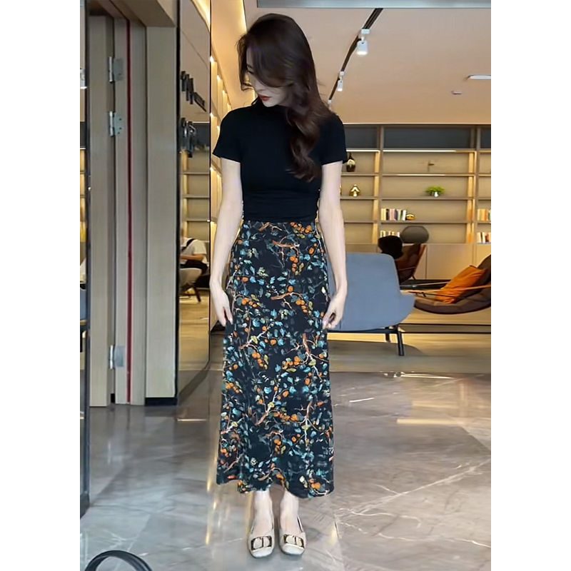 Rétro Light-Luxe High-Waisted Floral-Print Jupe Femme