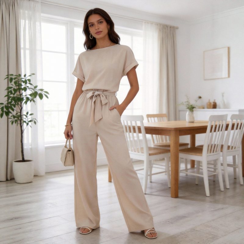 Pantalon Ample et Fluide à Jambes Larges, Couleur Unie, Style Euro-Américain
