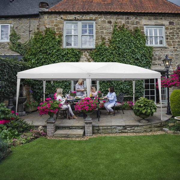 Instant Up Canopy Tent White, No Sidewalls Design, Powder Coated Steel Frame, 10X20Mm Crossbar, 210D Oxford Outdoor Folding Tent With Carry Sac, No Sandbags
