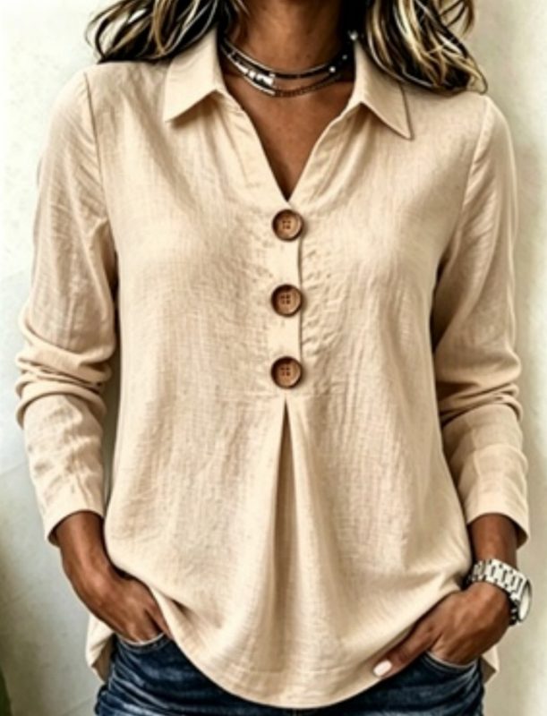 Femme Manches Longues Uni-Color Button-Up Shirt