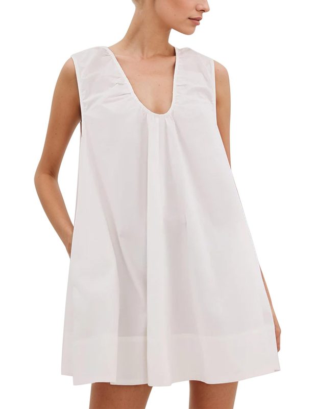 Femme Vest-Style Pleated Col V Sleeveless Pullover Robe With Wide Straps