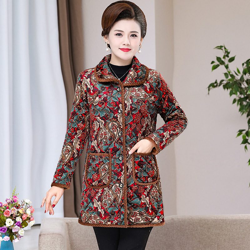 Femme Floral-Print Warm Plus-Size Cotton Manteau