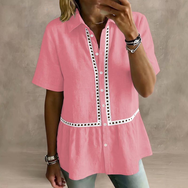 And Décontracté Lace-Patched Floral-Edge Femme Short-Sleeved Shirt