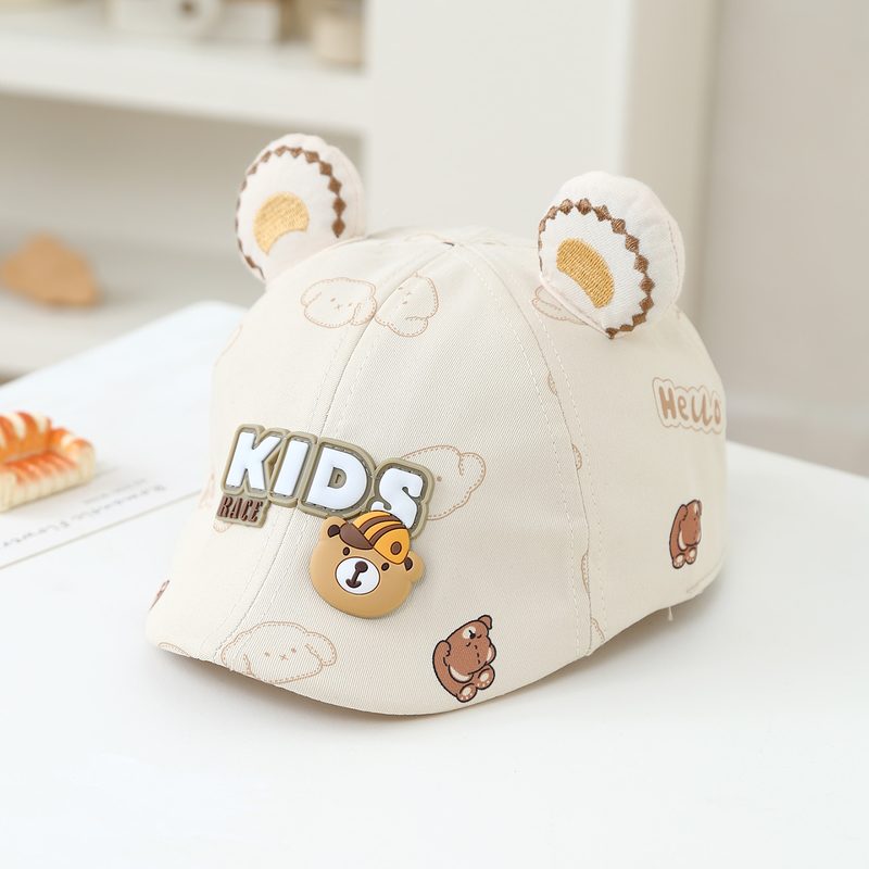 Children'S Single-Color Bear-Ear Three-Dimensional Letter Imprimé Adjustable Cute Décontracté Beret For Outdoor Travel And Sports