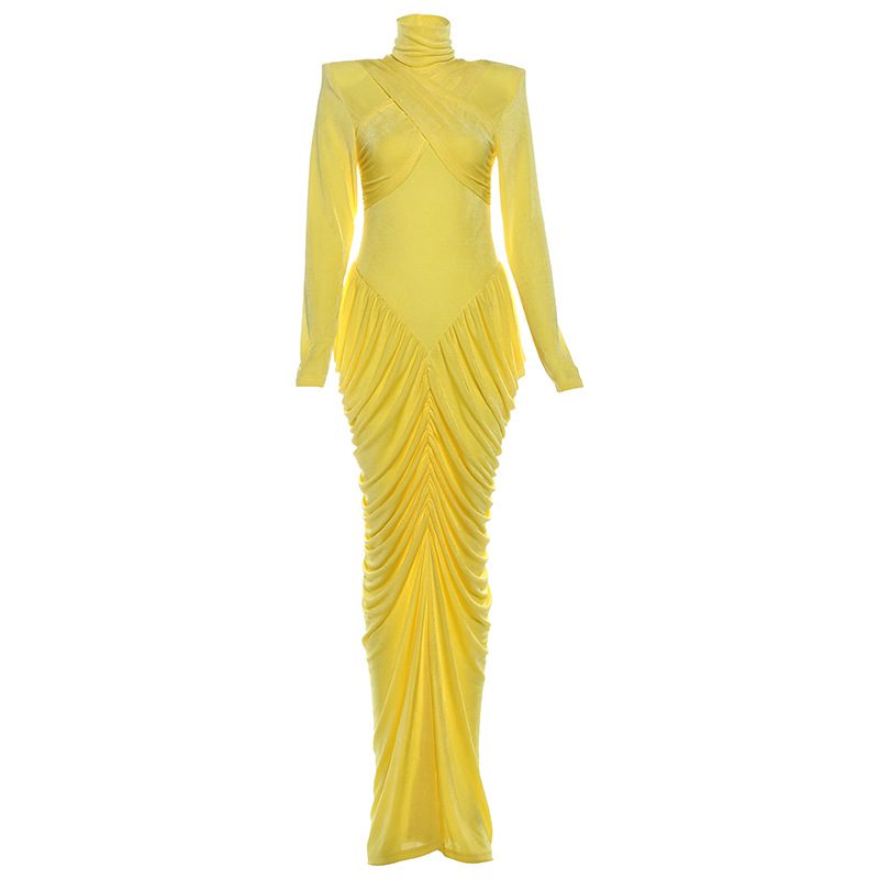 Femme Uni-Color High-Neck Backless Spliced Robe