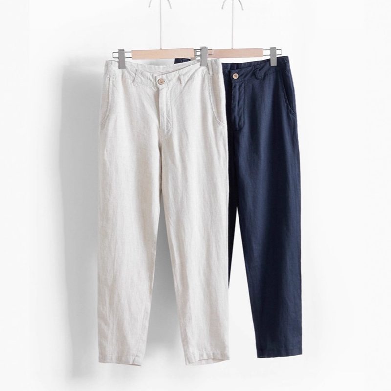 Pantalon Droit Décontracté en Lin Respirant
