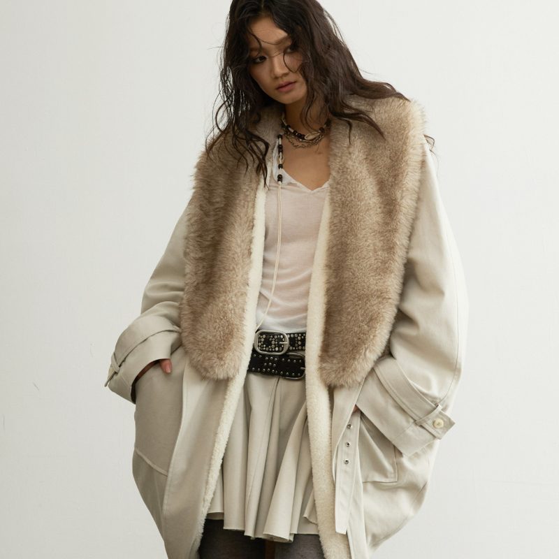 Detachable Fur-Lined Shell Long Veste Manteau