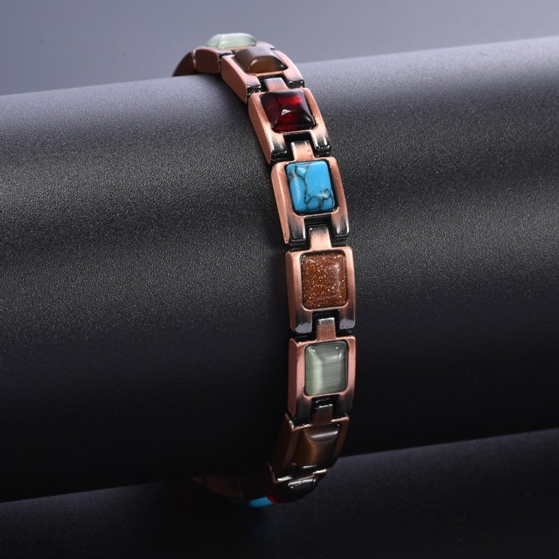 Bracelet Magnétique Femme Cuivre & Turquoise — Élégance & Bien-être