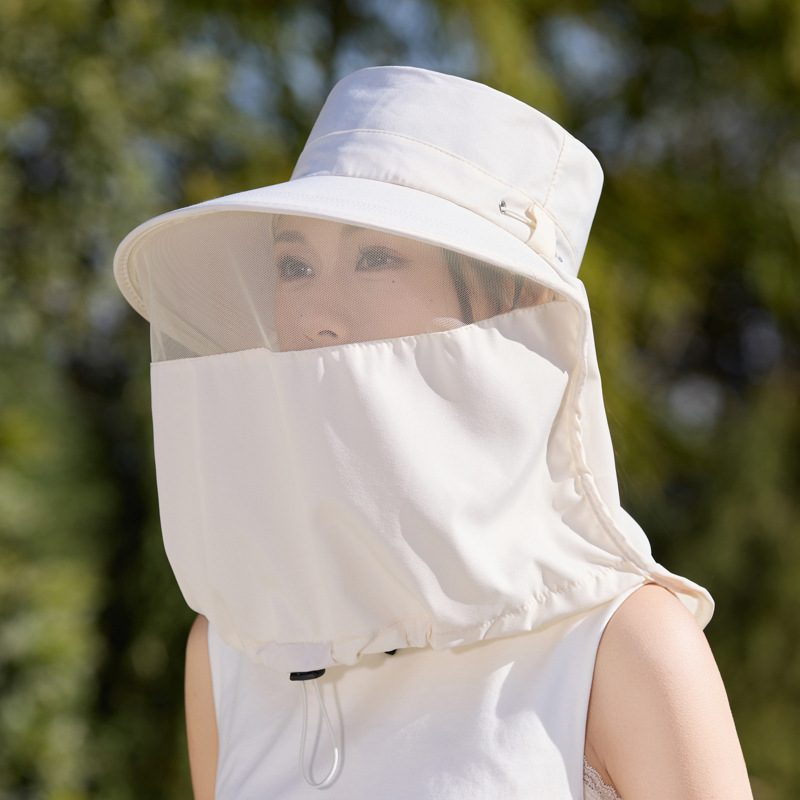All-In-One Face-And-Neck-Covering Uv-Protection Wide-Brim Bucket Chapeau