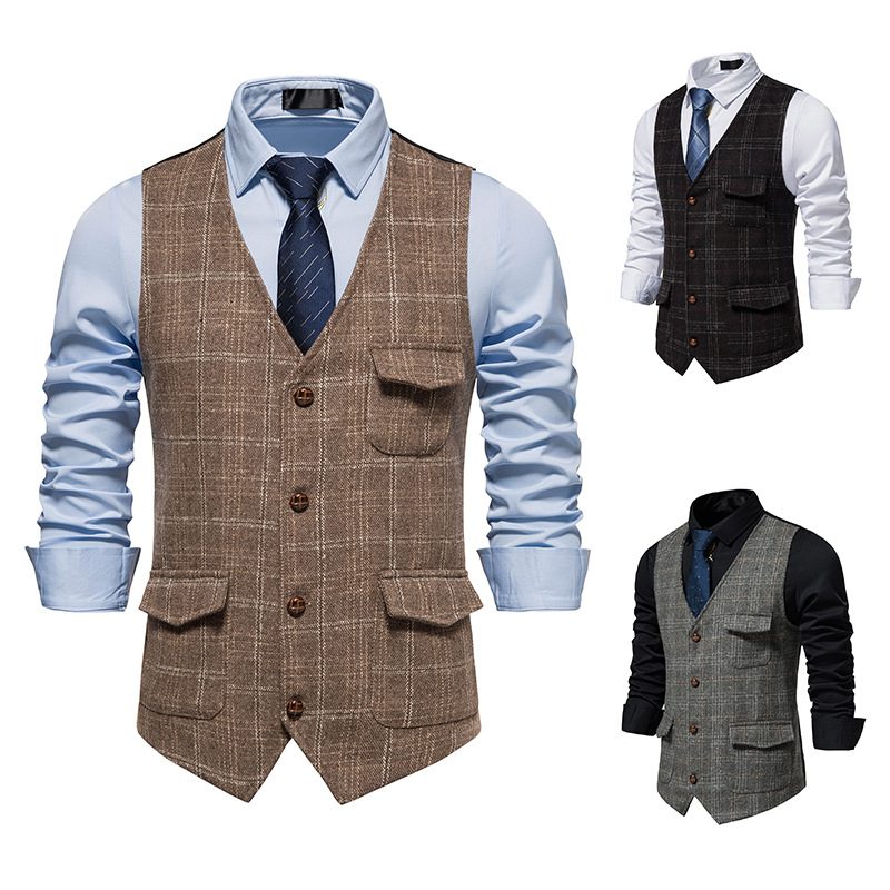 Gilet Vintage pour Homme en Tweed à Carreaux