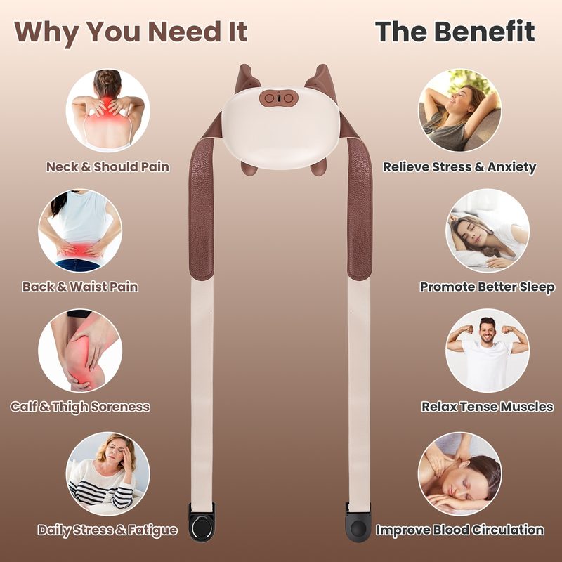 Cordless Shiatsu Neck Massager With Heat, 4 Silicone Massage Nodes, 3 Intensity Levels & 2 Heat Settings, 2000Mah Rechargeable With 10 Mins Timer, Deep Tissue Massager For Neck Shoulder Back Leg