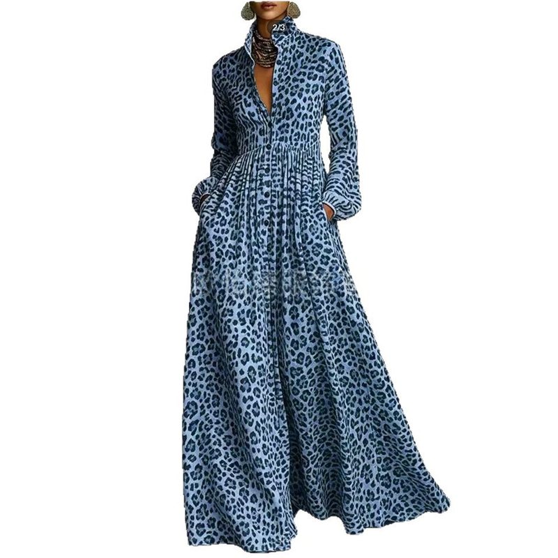 Leopard-Print Shirt-Collar Manches Longues Décontracté Femme