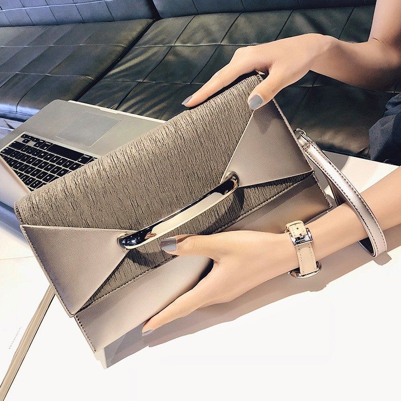 Pleated Evening Purse Pearl Pu Leather Versatile Taupe Clutch Sac