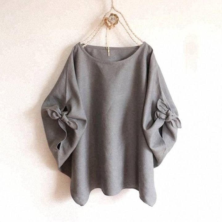 Round-Neck, Relaxed-Fit Femme Top With Tie-Detail Sleeves