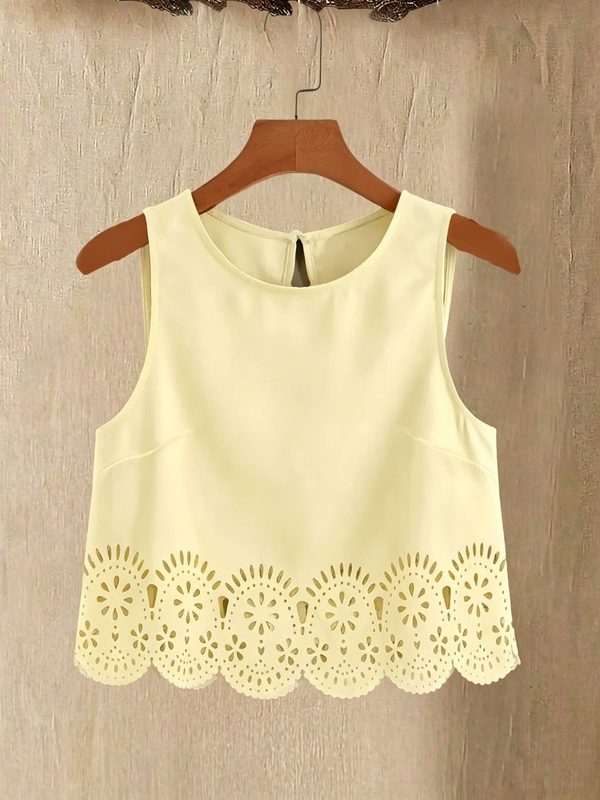 Femme Floral Hollow-Out Vest Décontracté Shirt