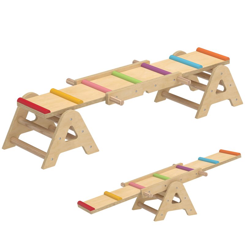 2 In 1 Balance Wippe Kinder, Schwebebalken Aus Holz, Wippe Schaukelwippe Garten, Balance Board 133 X 38 X 24 Cm
