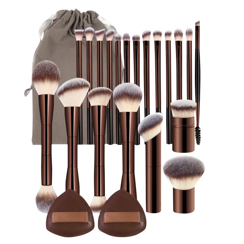 Brown Aluminum Tube Makeup Brush Set