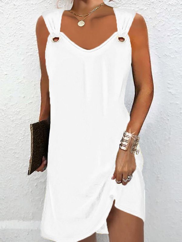Femme Spring Summer Minimalist Robe, Uni Color V Neck Sleeveless Robe With Metal Buttons
