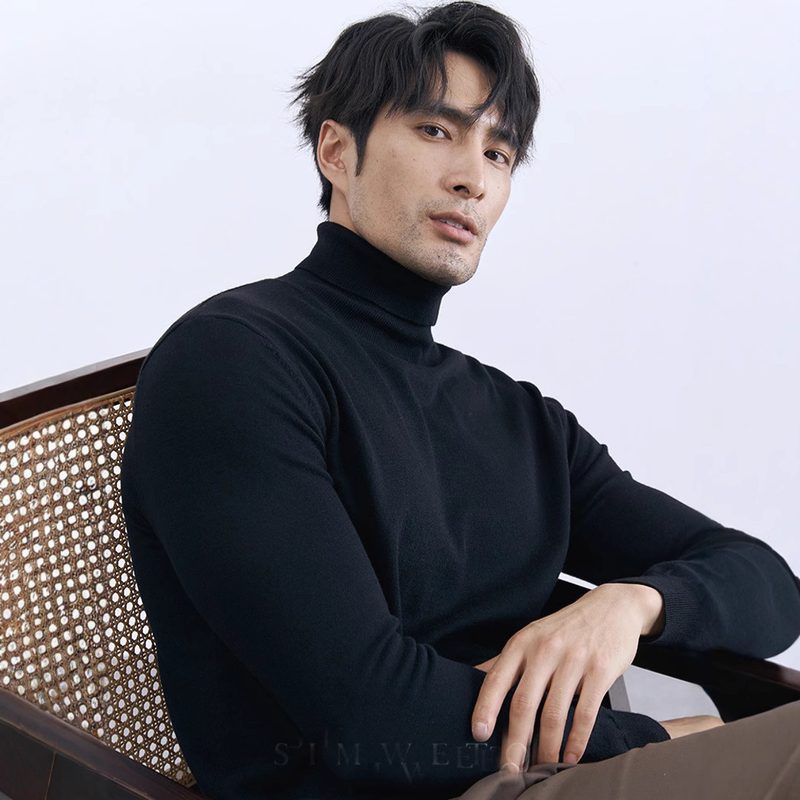 Turn-Down Turtleneck Core-Spun Knit Sweater Rugged Style