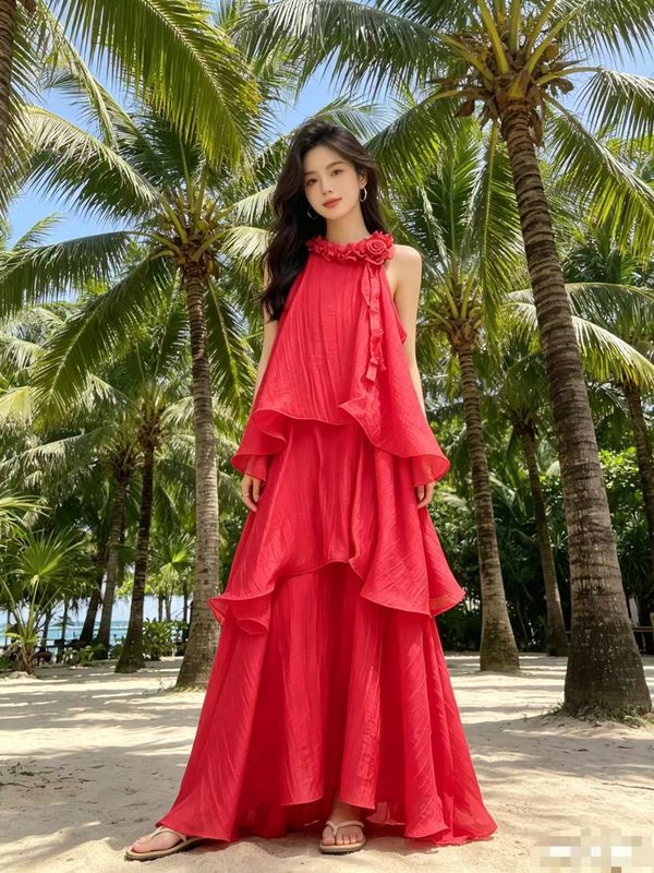 Femme Sleeveless High-End Seaside Resort-Style Robe