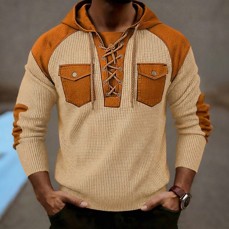 Homme Waffle-Weave Hooded Manches Longues Sweatshirt