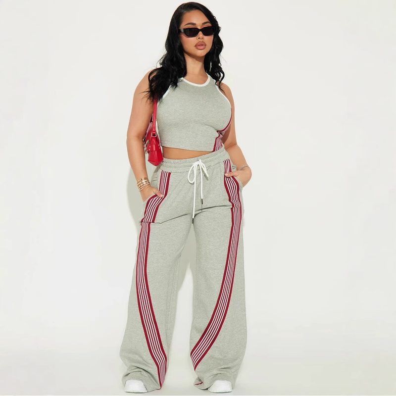 Ensemble Chic Décontracté : Gilet et Pantalon à Bandes Latérales Femme