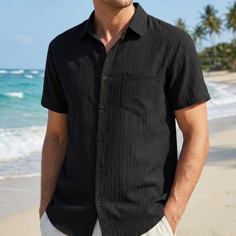 Cross-Border Homme Summer Striped Lapel Beach-Fit Décontracté Shirt Manches Courtes Blouse