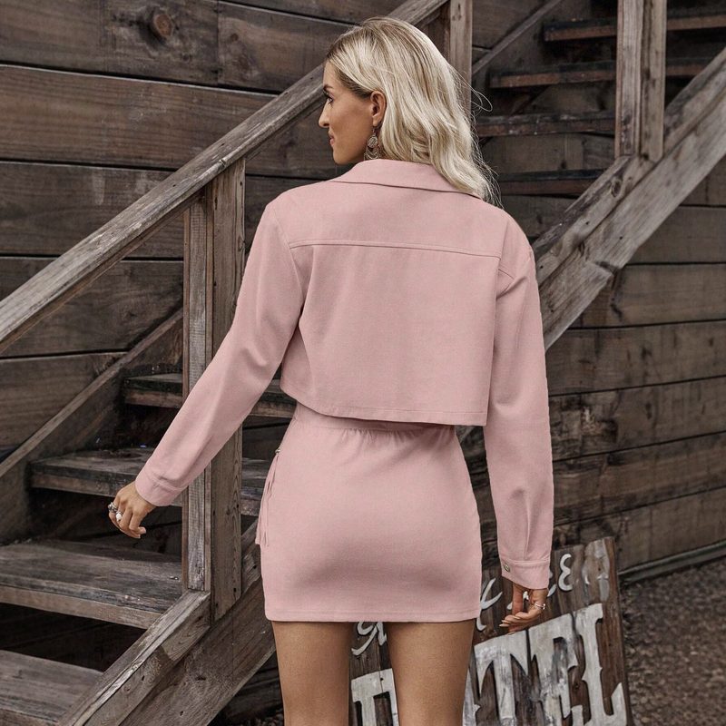 Veste Courte Femme en Faux Daim à Franges