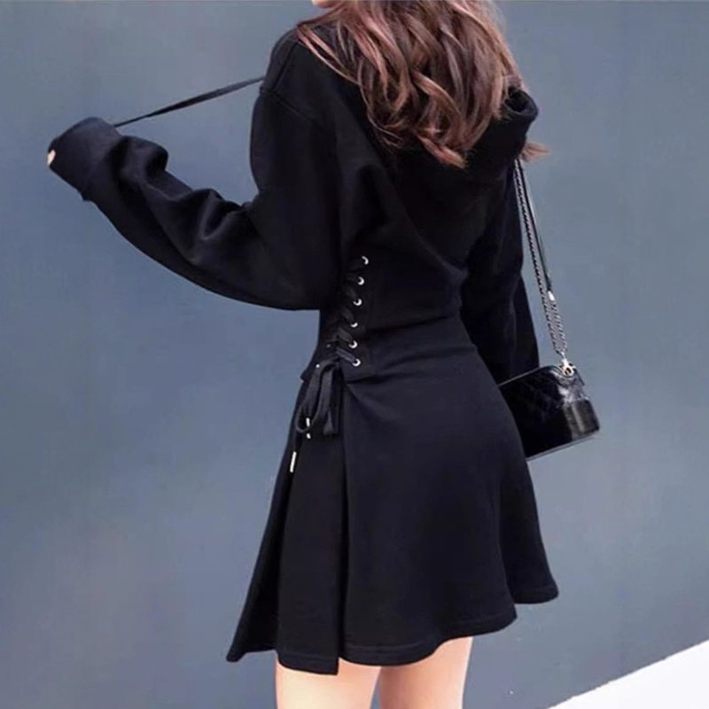Fitted-Waist Belted Long-Sleeved Hooded Sweatshirt Robe In A Laid-Back Style